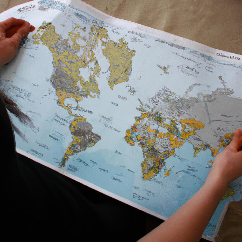 Person reading a world map
