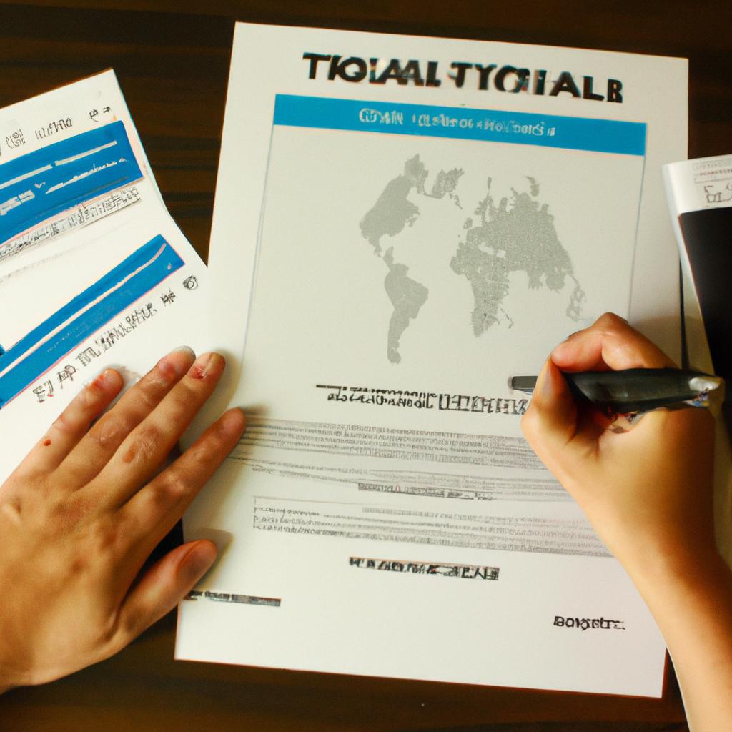 Person signing international travel agreements